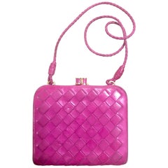 Used Bottega Veneta pink intrecciato woven leather wallet, coin case purse. 