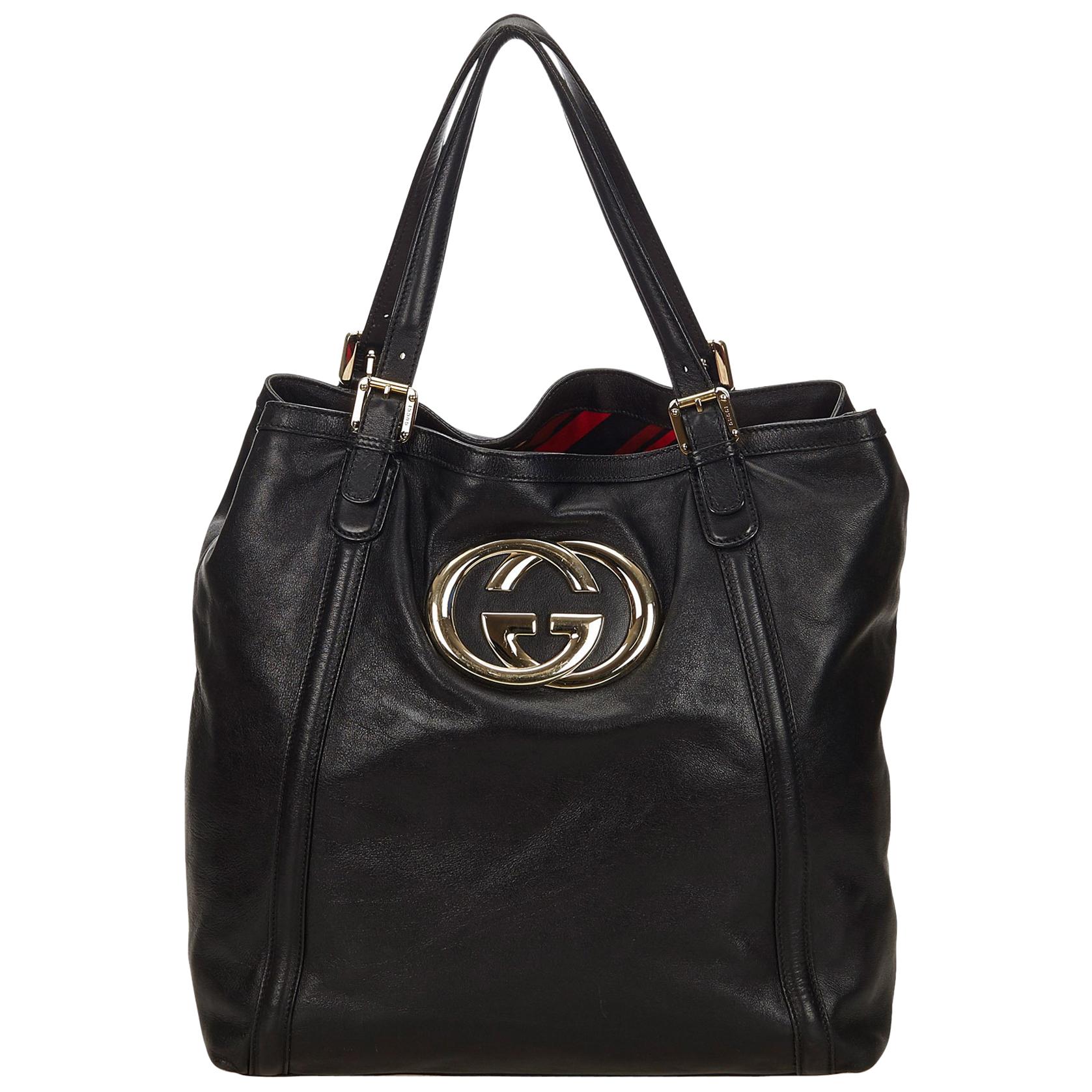Gucci Black Leather Britt Tote Bag