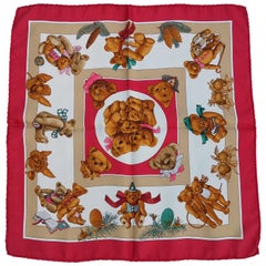 Hermès Silk Scarf Gavroche Confidents des Coeurs Bear Loic Dubigeon 43 cm