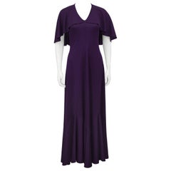 1970s Clovis Ruffin Purple Capelet Dress