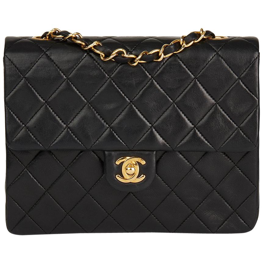 1990 Chanel Black Quilted Lambskin Vintage Mini Flap Bag