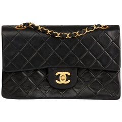 1990 Chanel Black Quilted Lambskin Vintage Small Classic Double Flap Bag