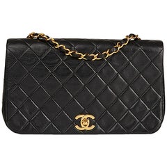 Vintage 1990 Chanel Black Quilted Lambskin Small Classic Single Full Flap Bag