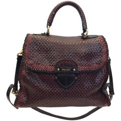 Prada Black and Red Woven Leather Satchel