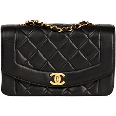 1996 Chanel Black Quilted Lambskin Vintage Small Diana Classic Single Flap Bag
