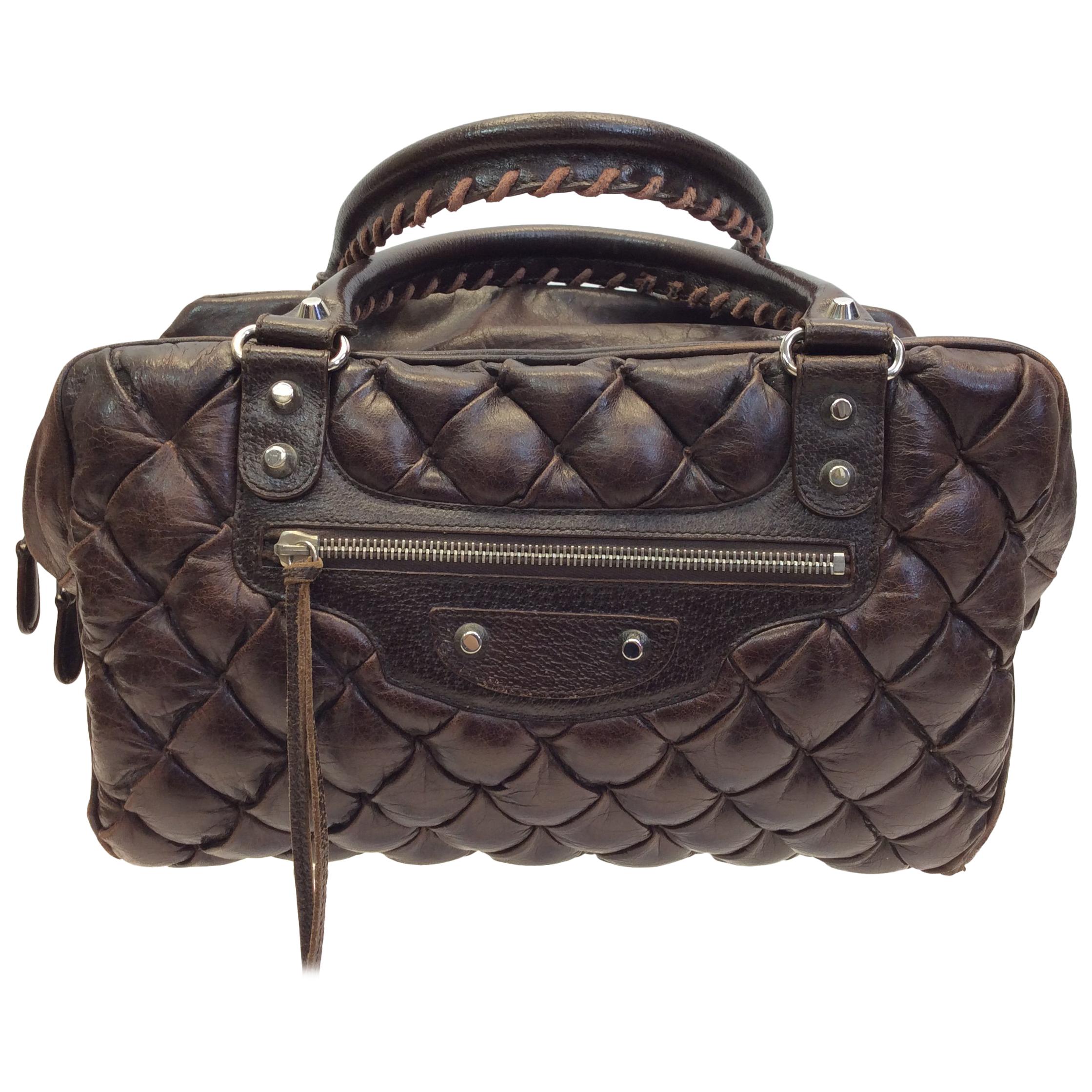 Balenciaga Brown Quilted Leather Handbag For Sale