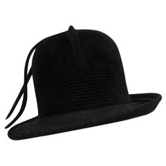 Vintage 1970s Yves Saint Laurent Black Felt High Bowler Hat