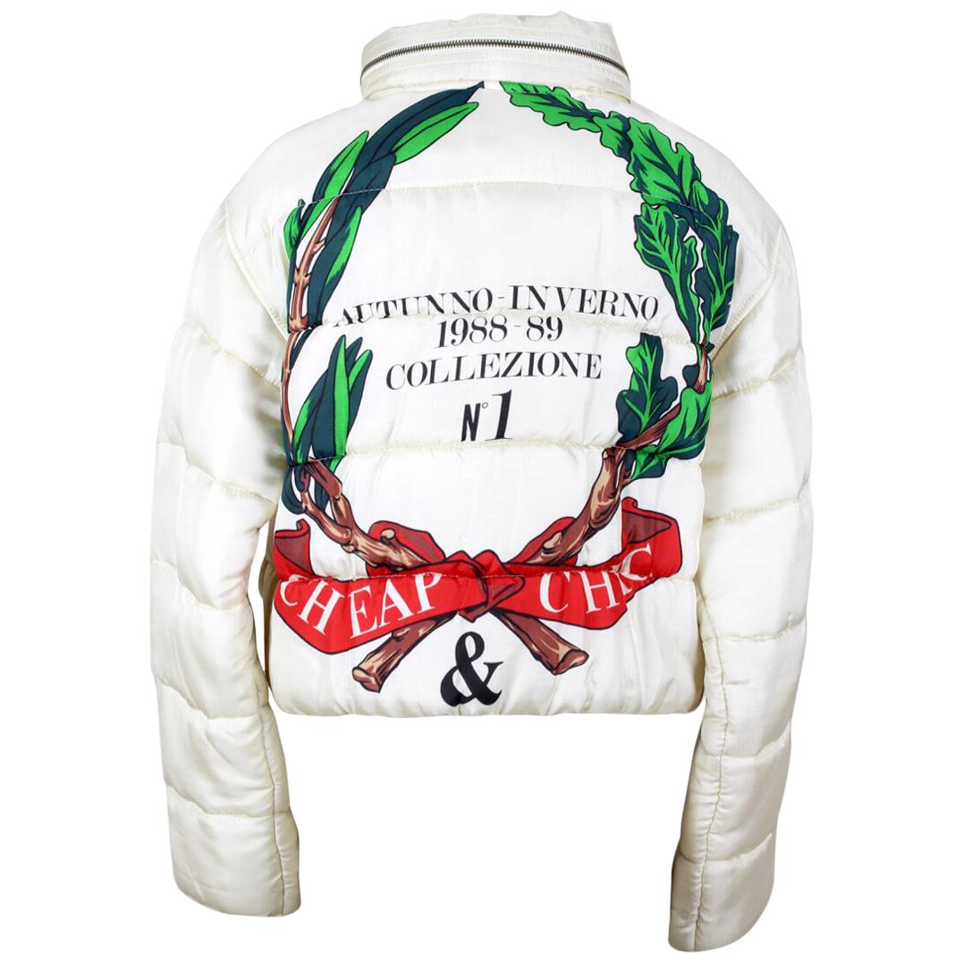 A/W 1988-89 Moschino Cheap & Chic Off-White Laurel Design Padded Jacket For Sale