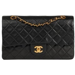 1992 Chanel Black Quilted Lambskin Vintage Medium Classic Double Flap Bag