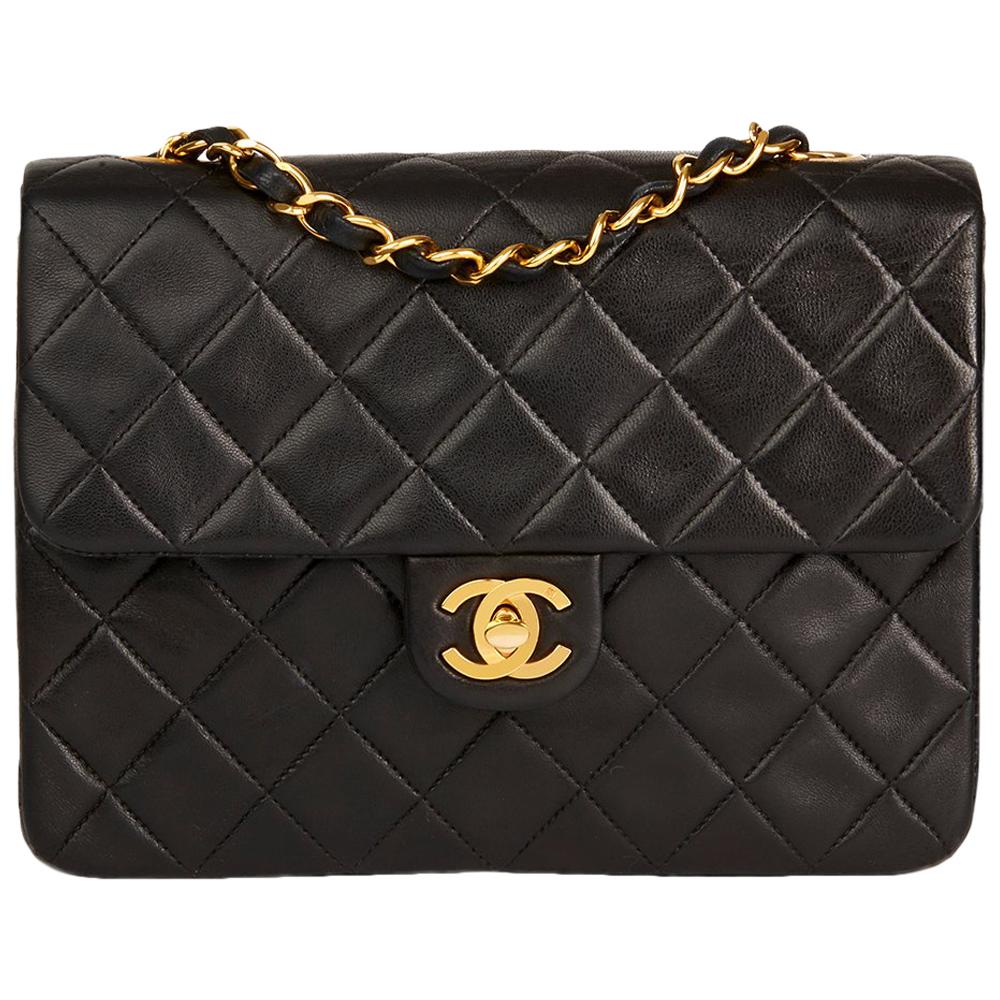 1992 Chanel Black Quilted Lambskin Vintage Mini Flap Bag