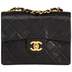 1991 Chanel Black Quilted Lambskin Vintage Mini Flap Bag