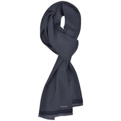 Tom Ford Men's Navy Polka Dot Print Silk Double Side Fringed Scarf 