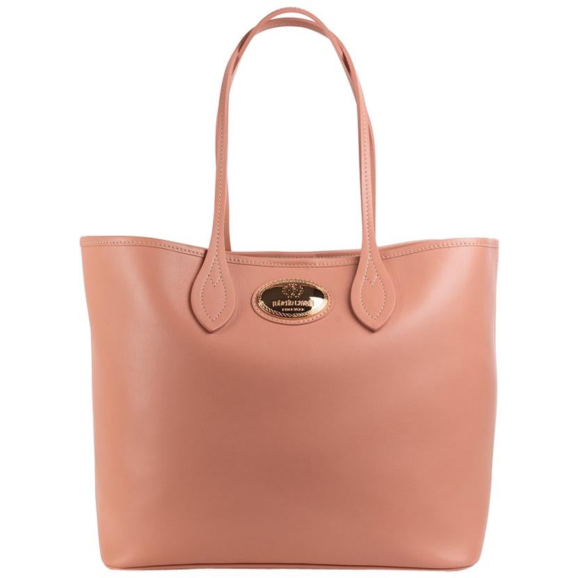 Roberto Cavalli Women Firenze Light Pink Nude Leather Shopping Tote Bag For Sale