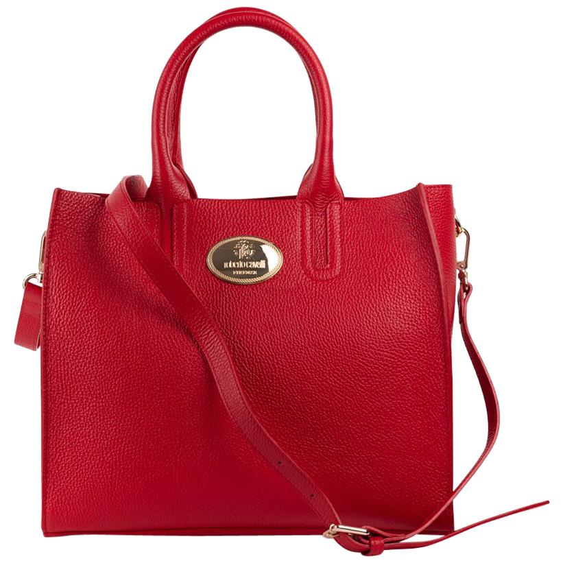 Roberto Cavalli Women's Structured Red Grainy Calf Leather Tote Bag For Sale