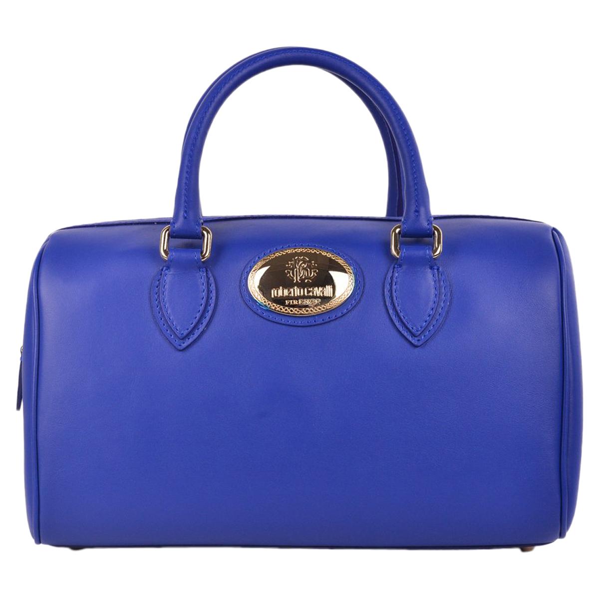 Roberto Cavalli Women's Firenze Blue Leather Duffle Satchel Bag For Sale