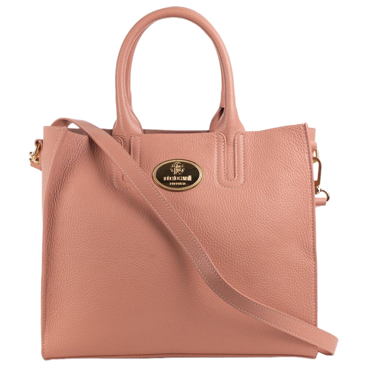 Roberto Cavalli Structured Light Pink Grainy Calf Leather Tote Bag For Sale