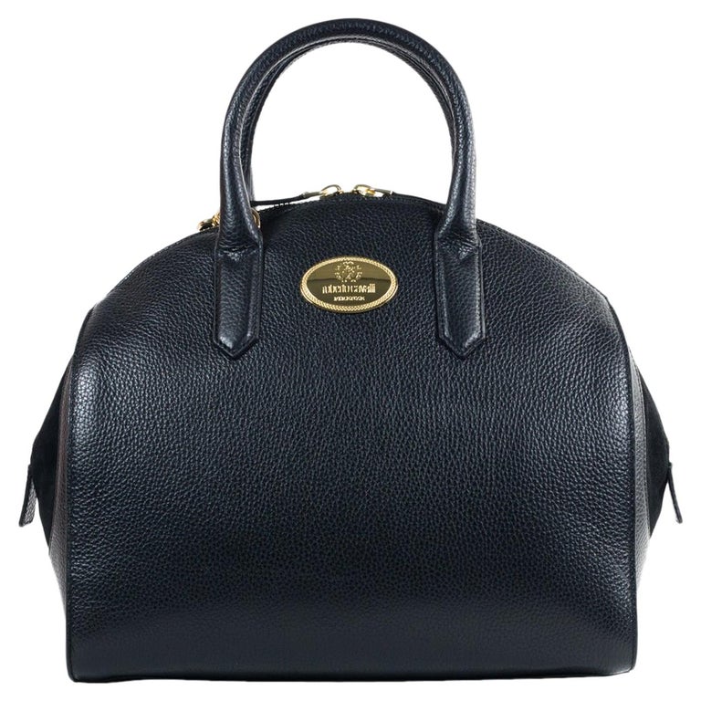 Roberto Cavalli Womens Black Grained Leather Bowler Handbag For Sale at
