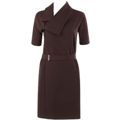 GUCCI A/W 2010 Brown Dolman Sleeve Belted Asymmetrical Shift Cocktail Dress