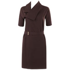 GUCCI - Robe de cocktail asymétrique à manches dolman et ceinture, marron, A/H 2010