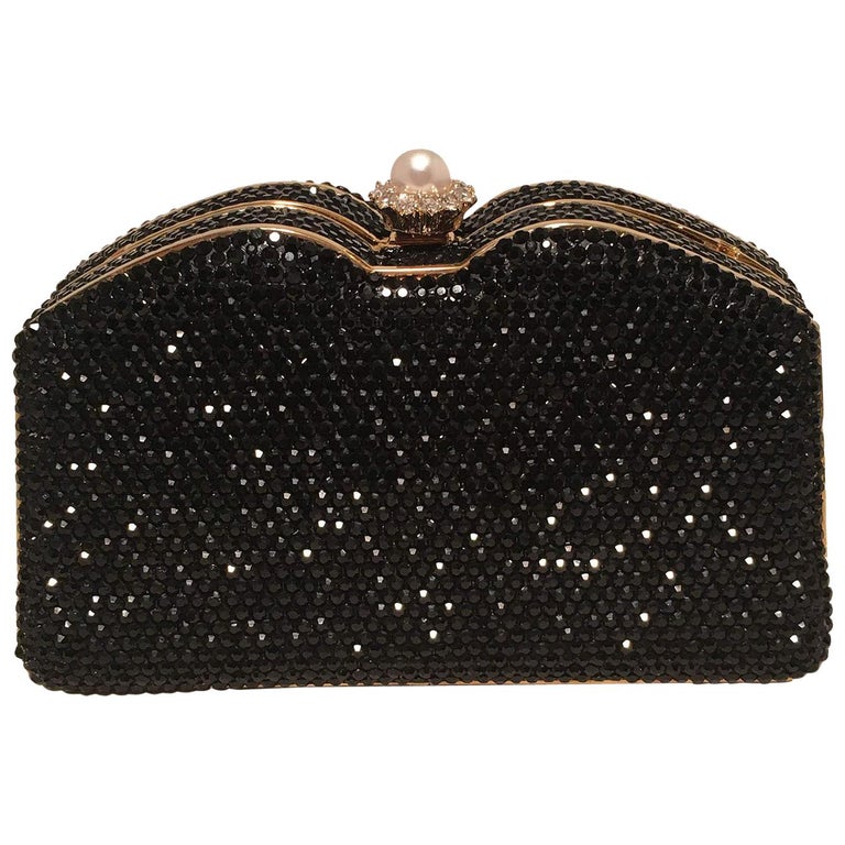 Full Sparkling Clutch Black Lace Evening Bag made w Swarovski Crystal Ring  Clasp