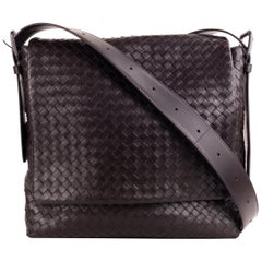 Bottega Veneta Dark Brown Prusse Intrecciato Calf Leather Messenger Bag