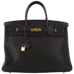 Hermes Birkin Handbag Black Clemence with Gold Hardware 40