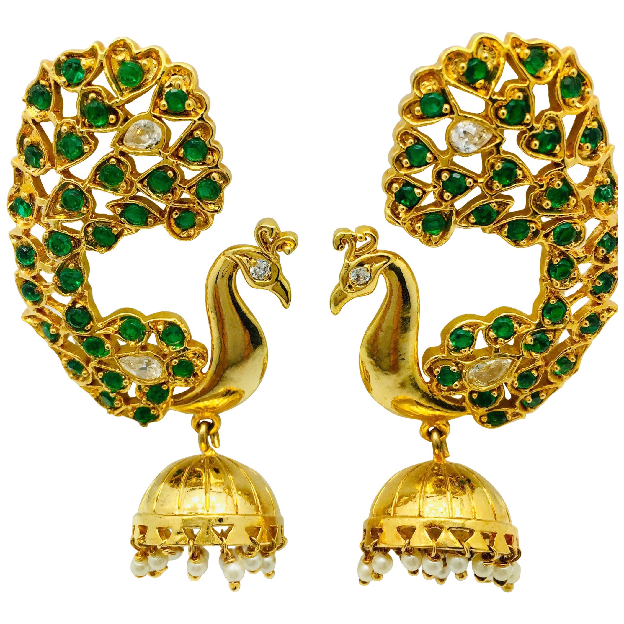 Peacock Faux Emerald Pearl Earrings 