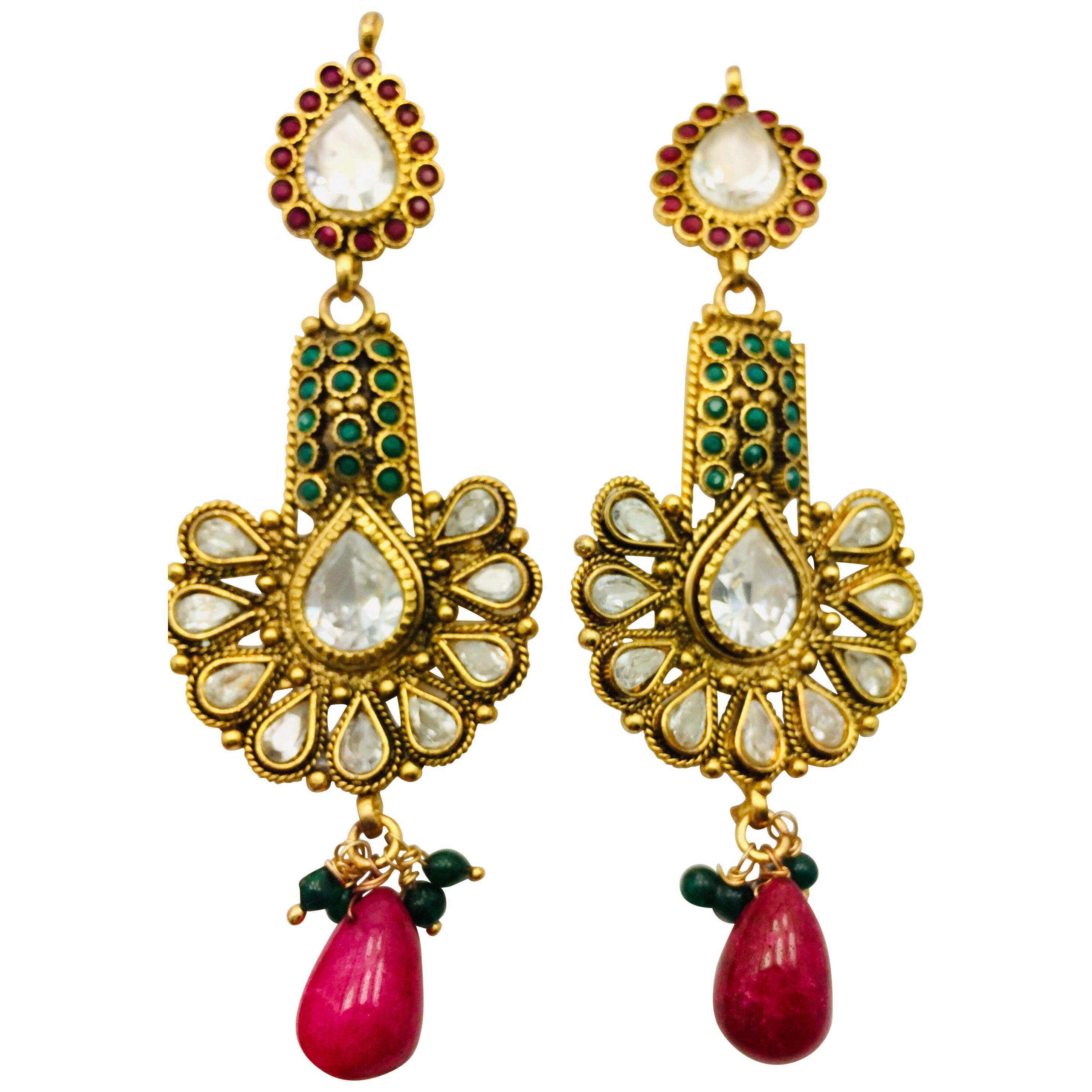 Antique Style Green and Faux Ruby Earrings
