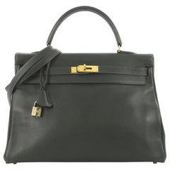 Hermes Kelly Handbag Vert Fonce Gulliver With Gold Hardware 35