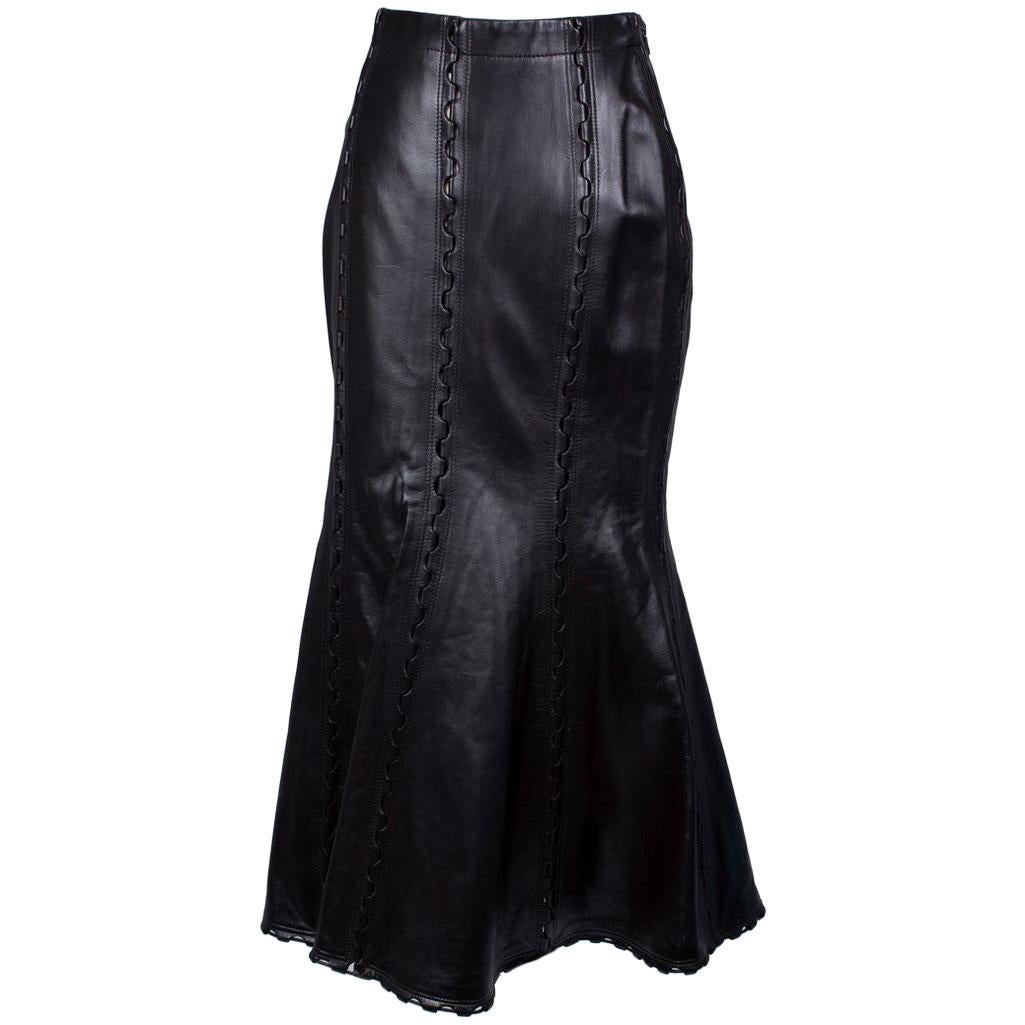 Alaia Black Leather Mermaid Skirt