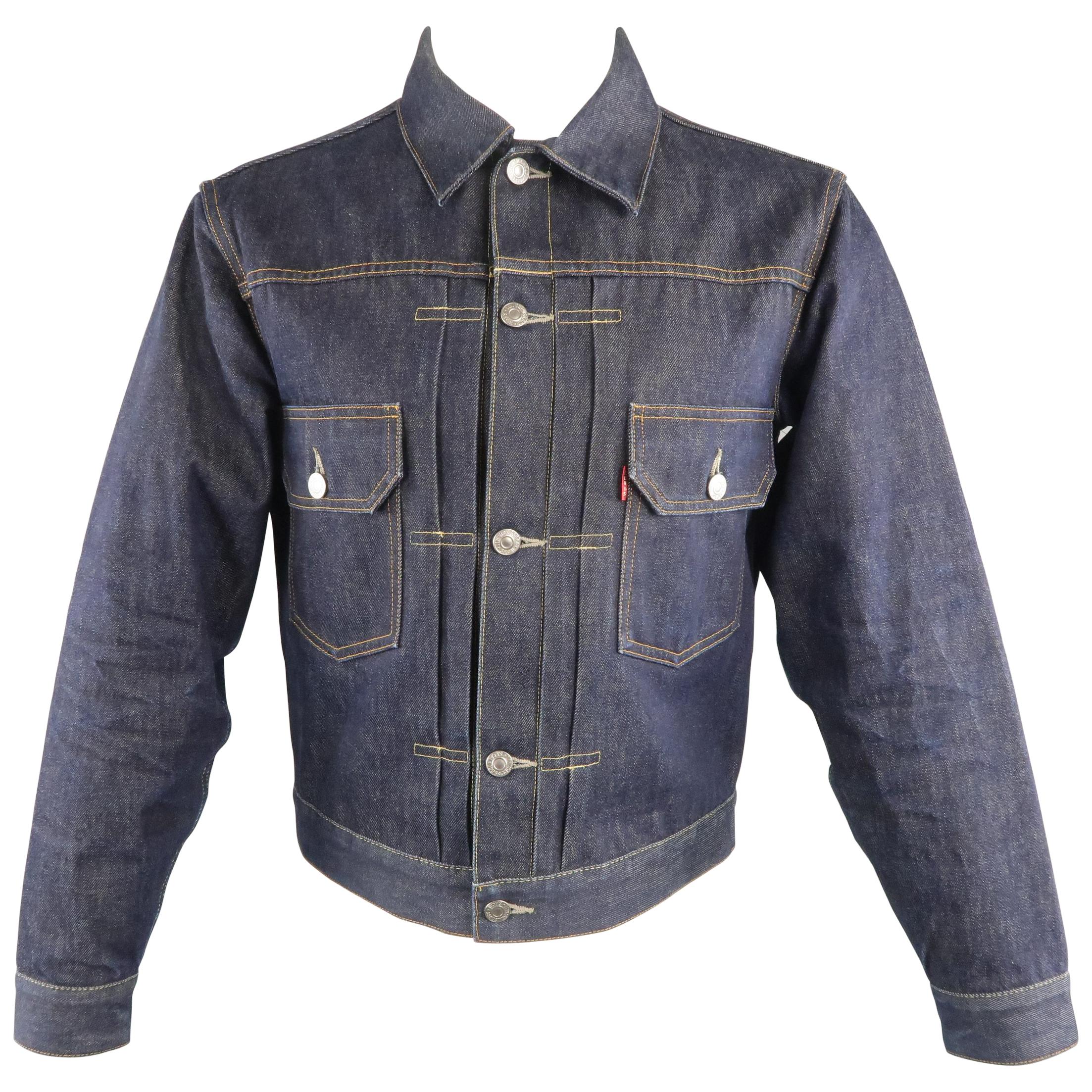 LEVI
S VINTAGE BIG "E" 38 Indigo Selvedge Denim Trucker Jacket