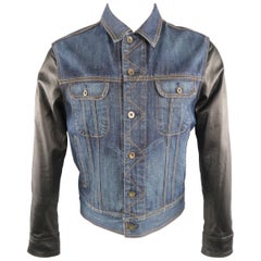 Vintage RAG & BONE M Indigo Denim Leather Sleeves Trucker Jacket