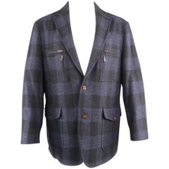 Vintage KROON 42 Navy Checkered Wool Blend Jacket