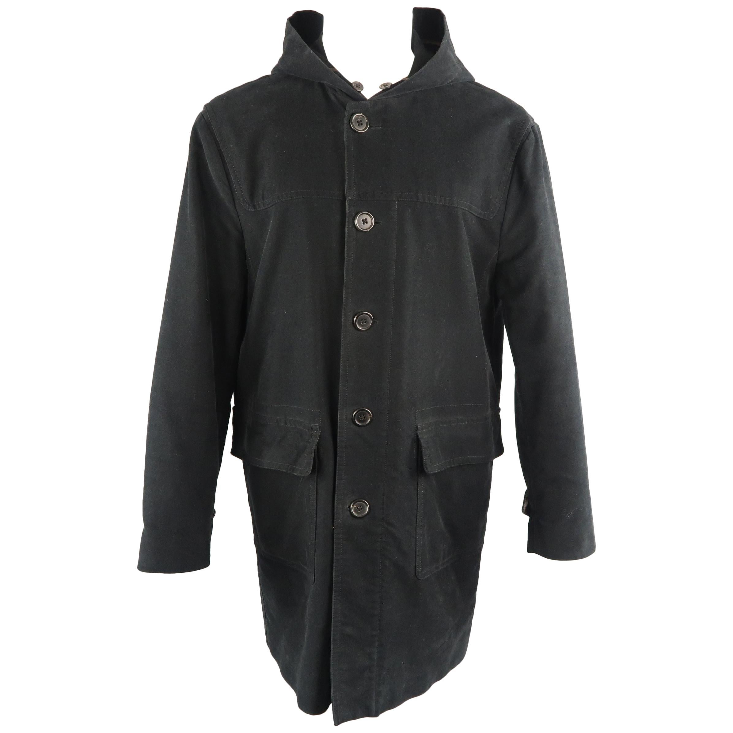 MARC JACOBS 40 Black Solid Cotton Hooded Long Coat
