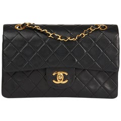 1990 Chanel Black Quilted Lambskin Vintage Small Classic Double Flap Bag