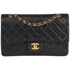 1991 Chanel Black Quilted Lambskin Vintage Medium Classic Double Flap Bag