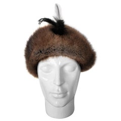 Vintage 1960s Fur Hat with Feather 