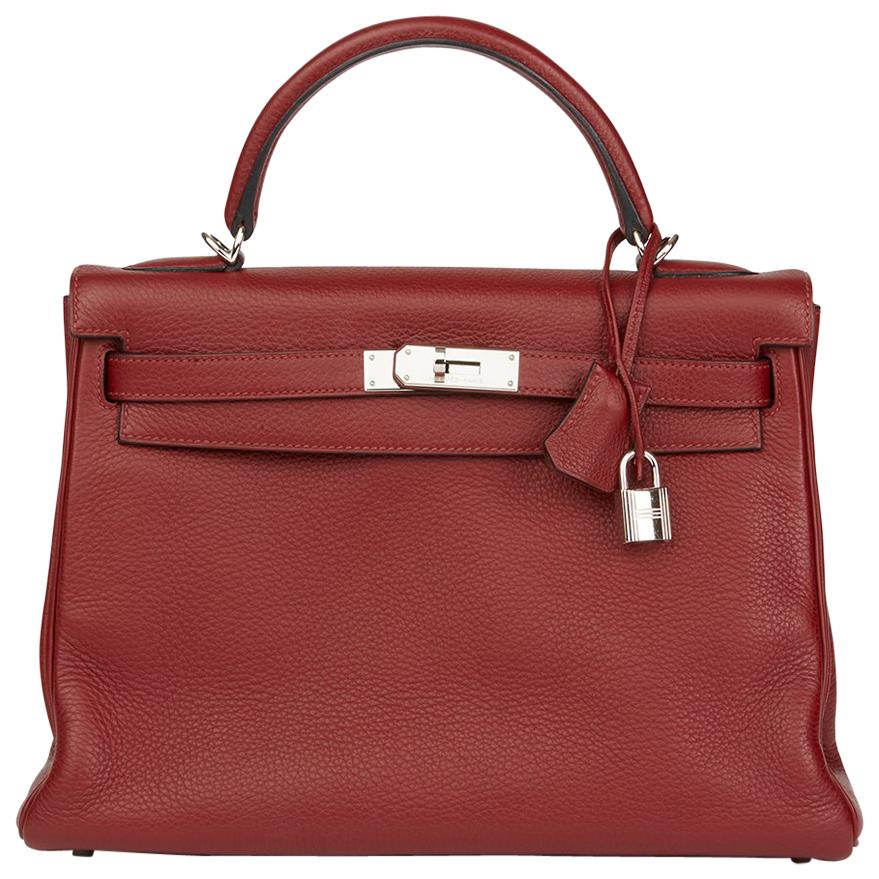 2006 Hermes Rouge H Clemence Leather Kelly 32cm Retourne