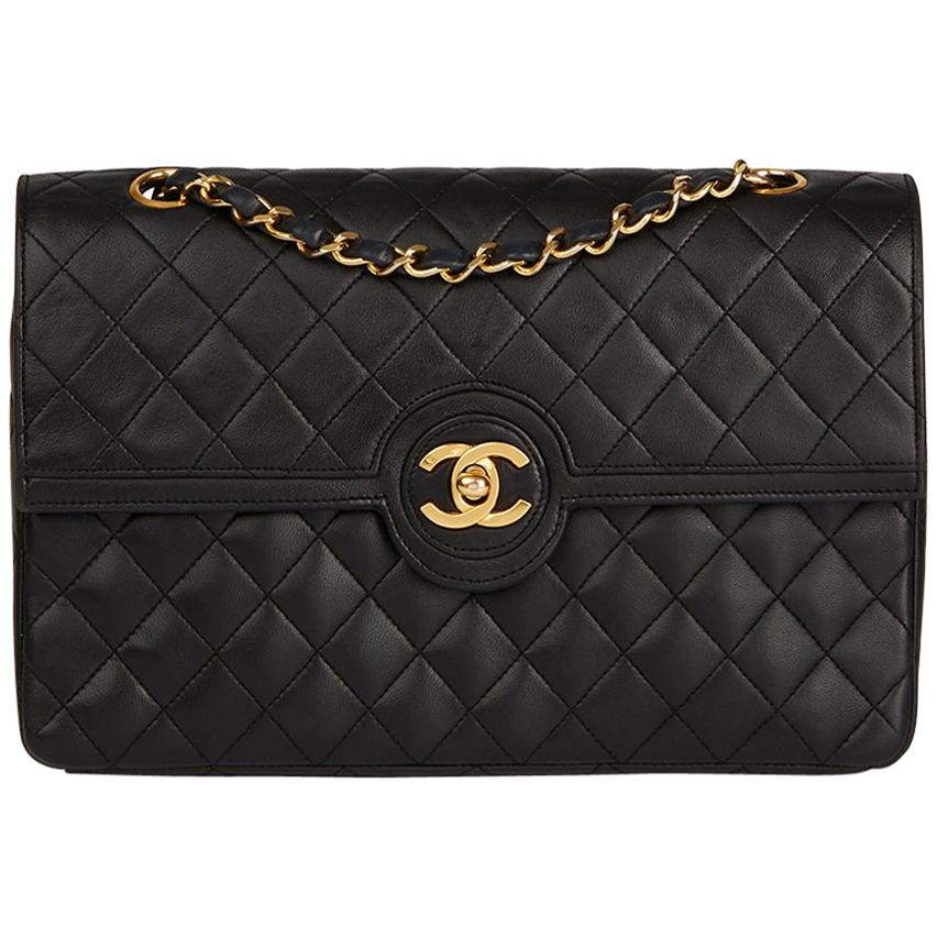 1986 Chanel Black Quilted Lambskin Vintage Classic Single Flap Bag