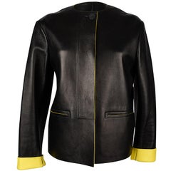 Celine Jacket Oversized Black w/ Yellow Interior Leather 34 / 6 mint