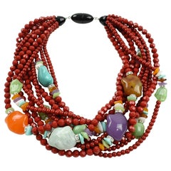 Vintage Angela Caputi Fruit Salad Red Resin Multi-Strand Statement Choker Necklace