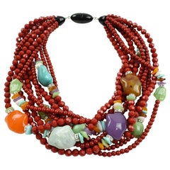 Vintage Angela Caputi Fruit Salad Red Resin Multi-Strand Statement Choker Necklace