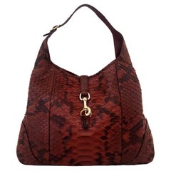 Gucci Jackie O Burgundy Python Leather Hobo Bag 