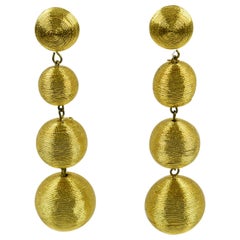 1980s Disco Time Oversized Dangling Gold Metallic Thread Pierced Earrings 