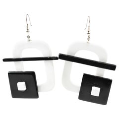 Vintage Italian Memphis Studio Style Oversized Geometric Lucite Pierced Earrings