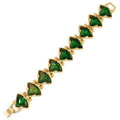 DeNicola Emerald Crystal Gold Nugget Link Bracelet 1960s