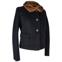 Veste Blumarine Cachemire noir avec col en vison brun 6 Menthe