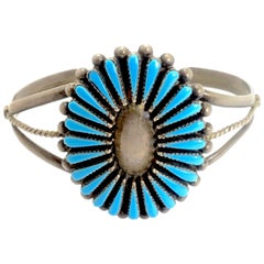 Vintage Zuni American Indian Needlepoint Turquoise Sterling Child’s Bracelet