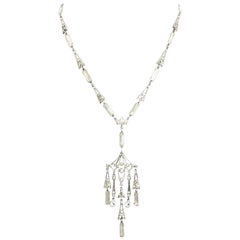 Antique Art Deco Crystals Sterling Silver Drop Necklace
