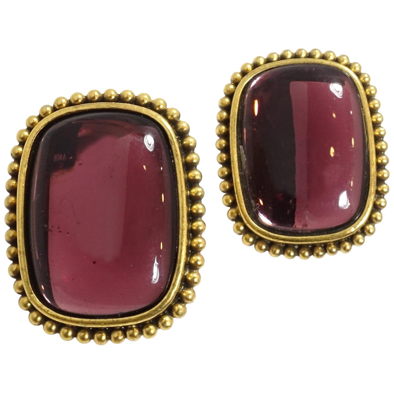 Vintage Signed Yves St. Laurent YSL Amethyst Poured Glass Earrings For Sale